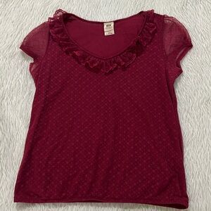 Vintage faded glory red ruffle lace top size large